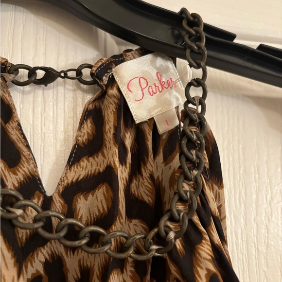 PARKER Leopard Print Halter Dress with Chainlink Neck Detail Size Large - Picture 4 of 11